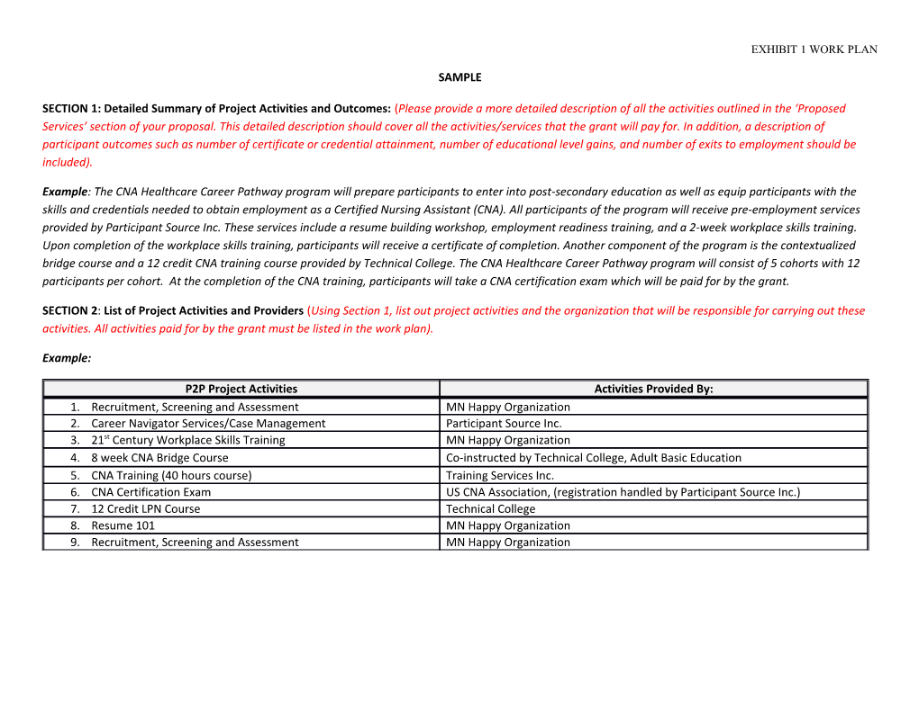 Exhibit 1 Work Plan