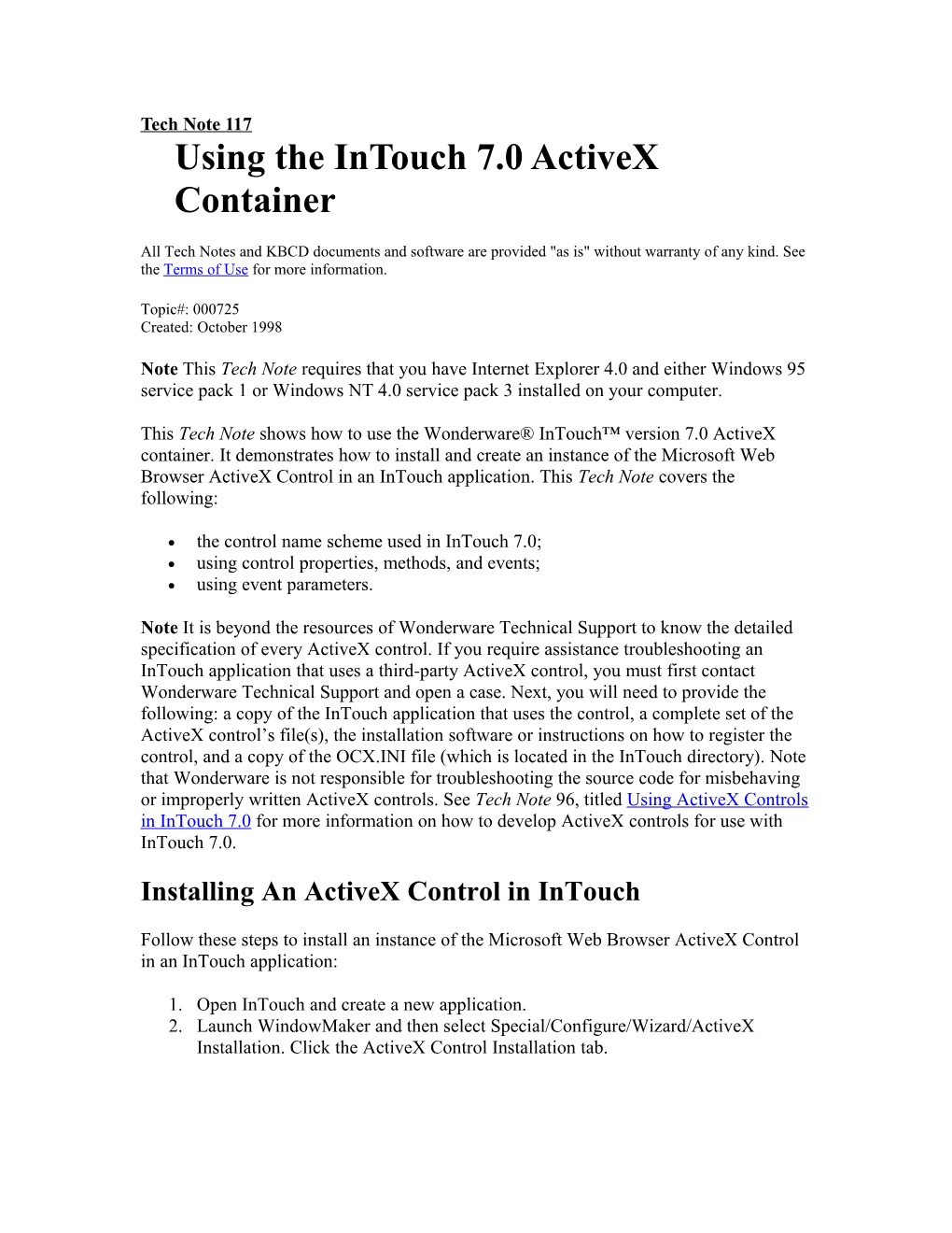 Tech Note 117Using the Intouch 7.0 Activex Container