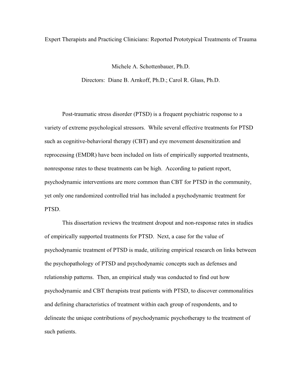 Expert Therapists and Practicing Clinicians: Reported Prototypical Treatments of Trauma