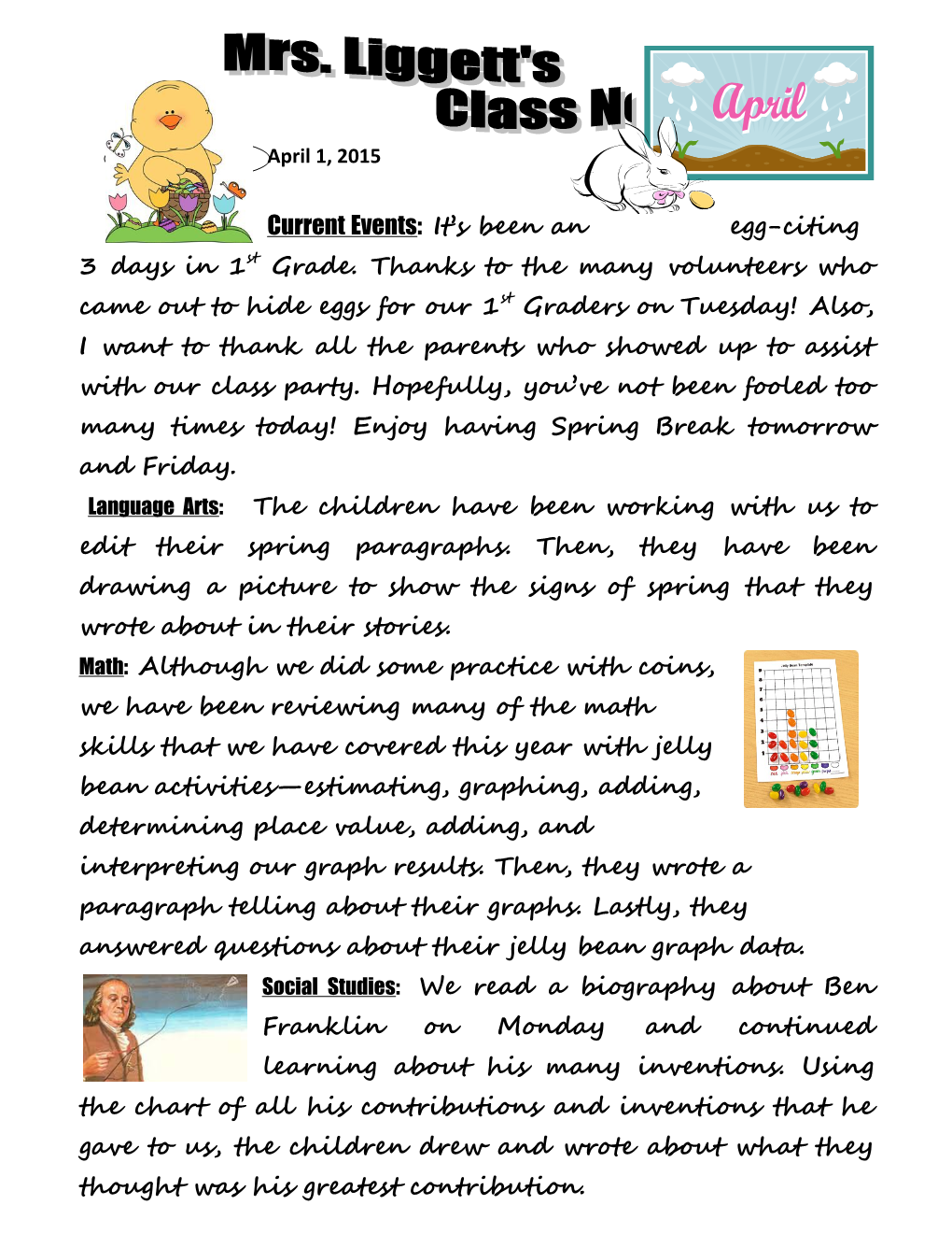 Language Arts: the Children Have Been Working with Us to Edit Their Spring Paragraphs