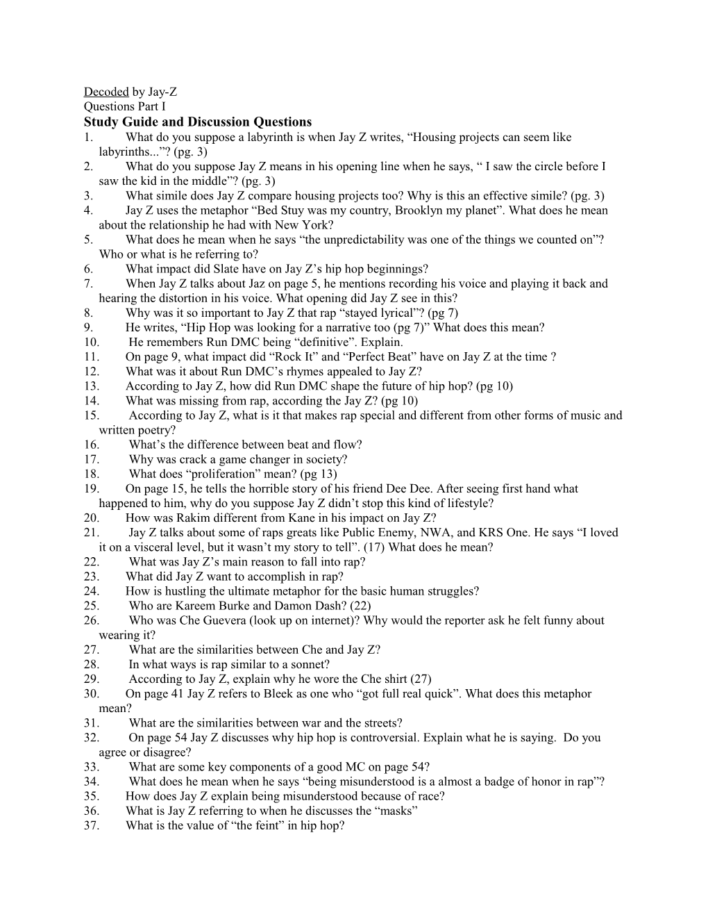 Study Guide and Discussion Questions