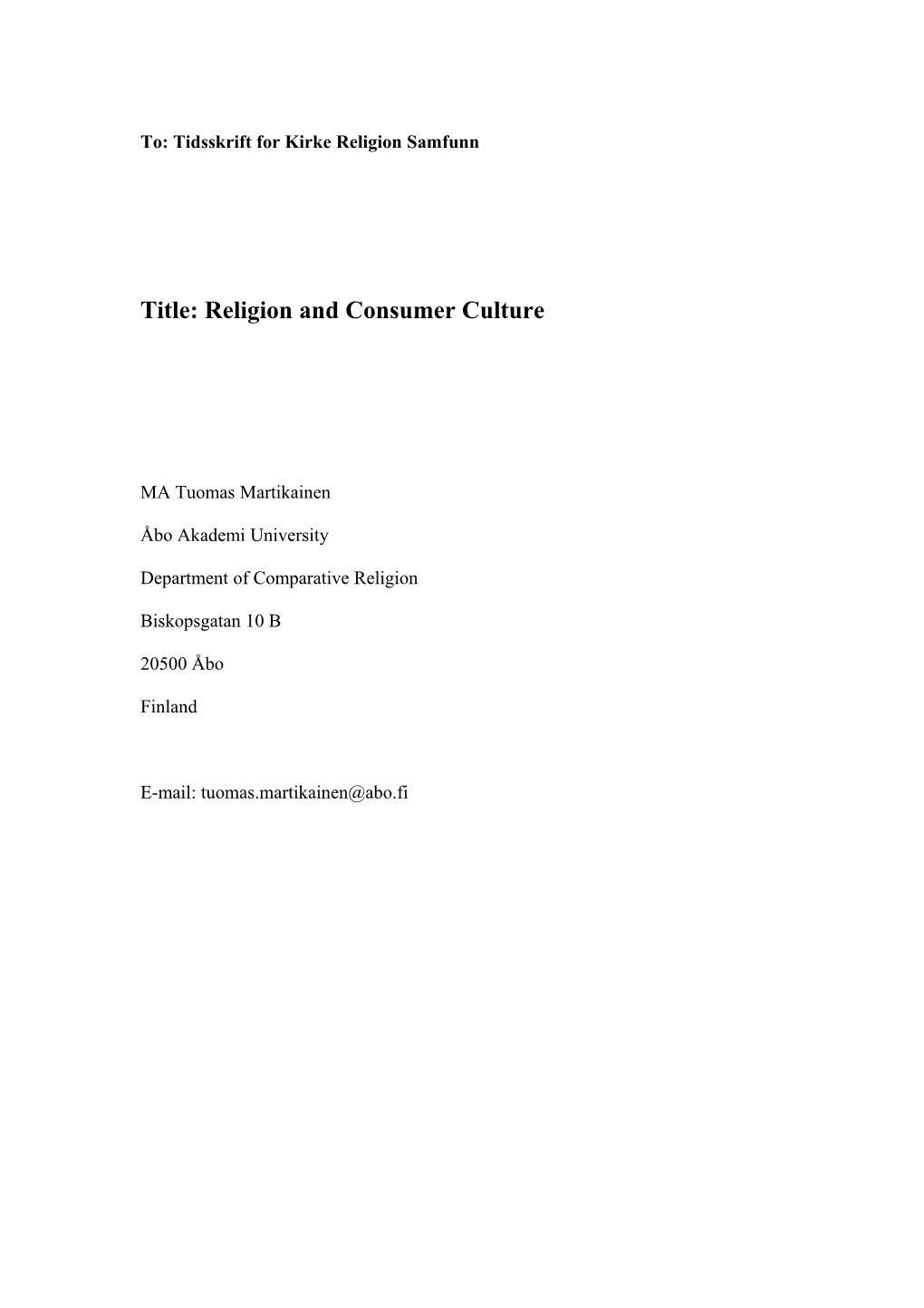 Religion and Consumer Culture