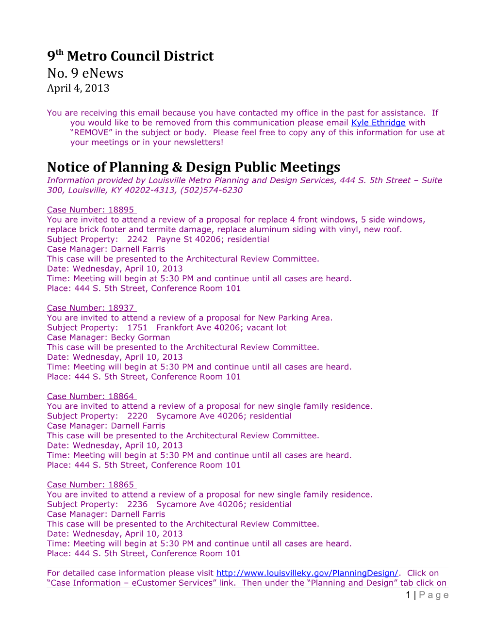 Notice of Planning & Design Public Meetings