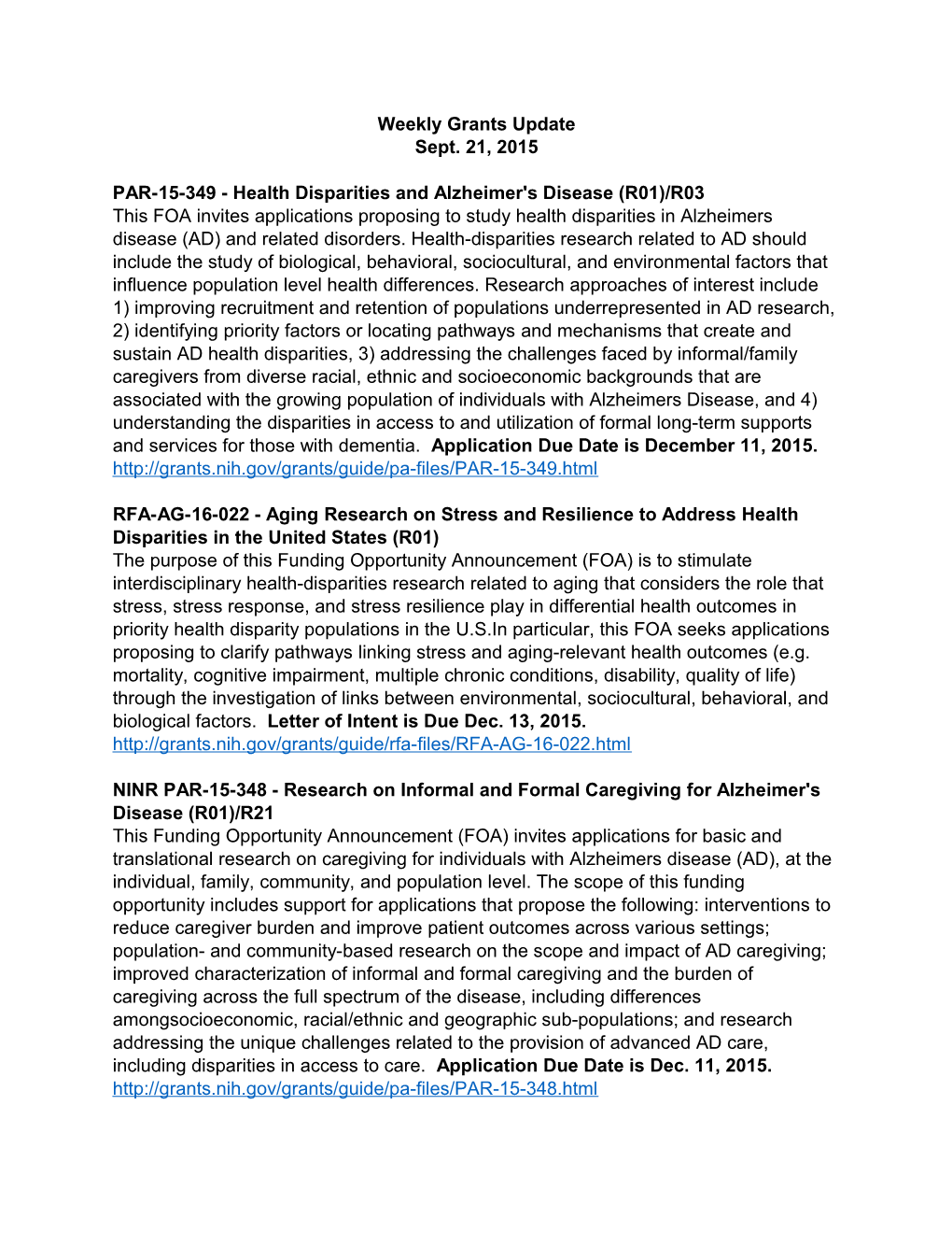 PAR-15-349 - Health Disparities and Alzheimer's Disease (R01)/R03