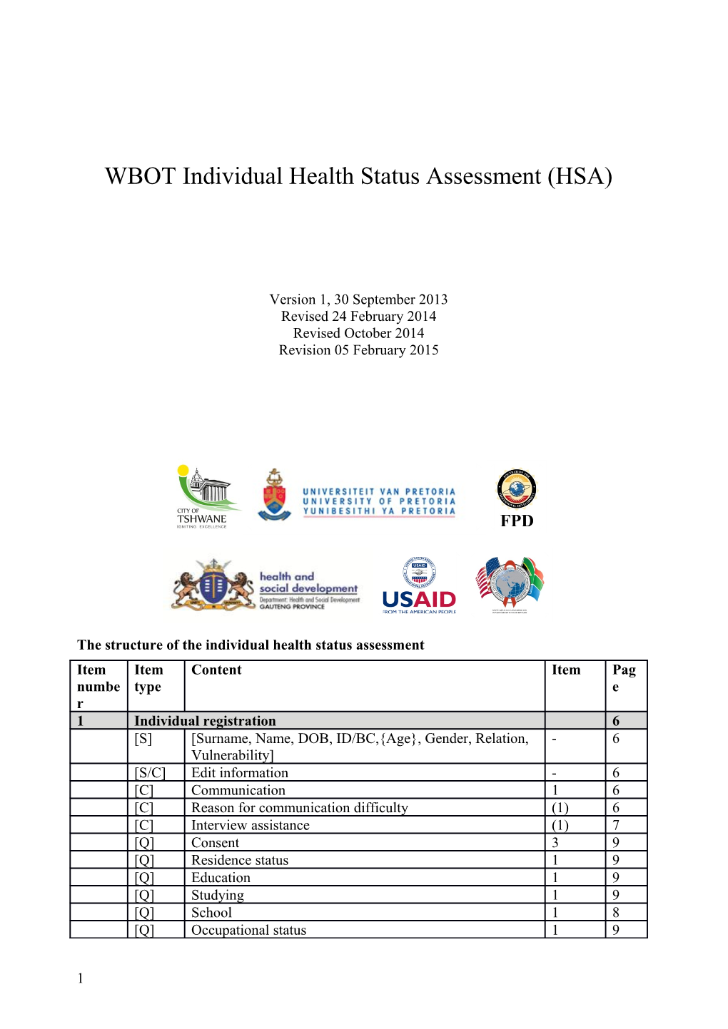 The Structure of the Individual Health Status Assessment