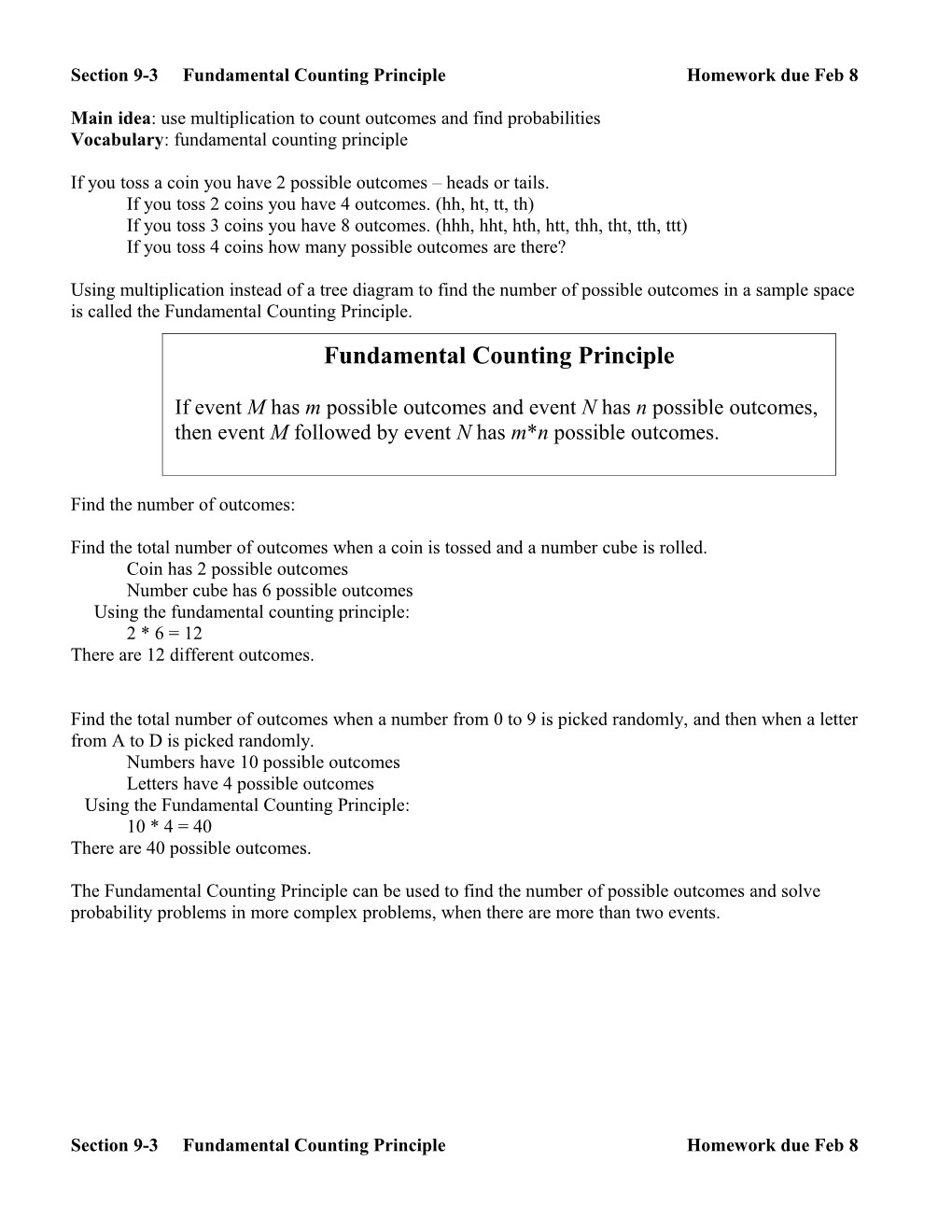 Section 9-3Fundamental Counting Principlehomework Due Feb 8