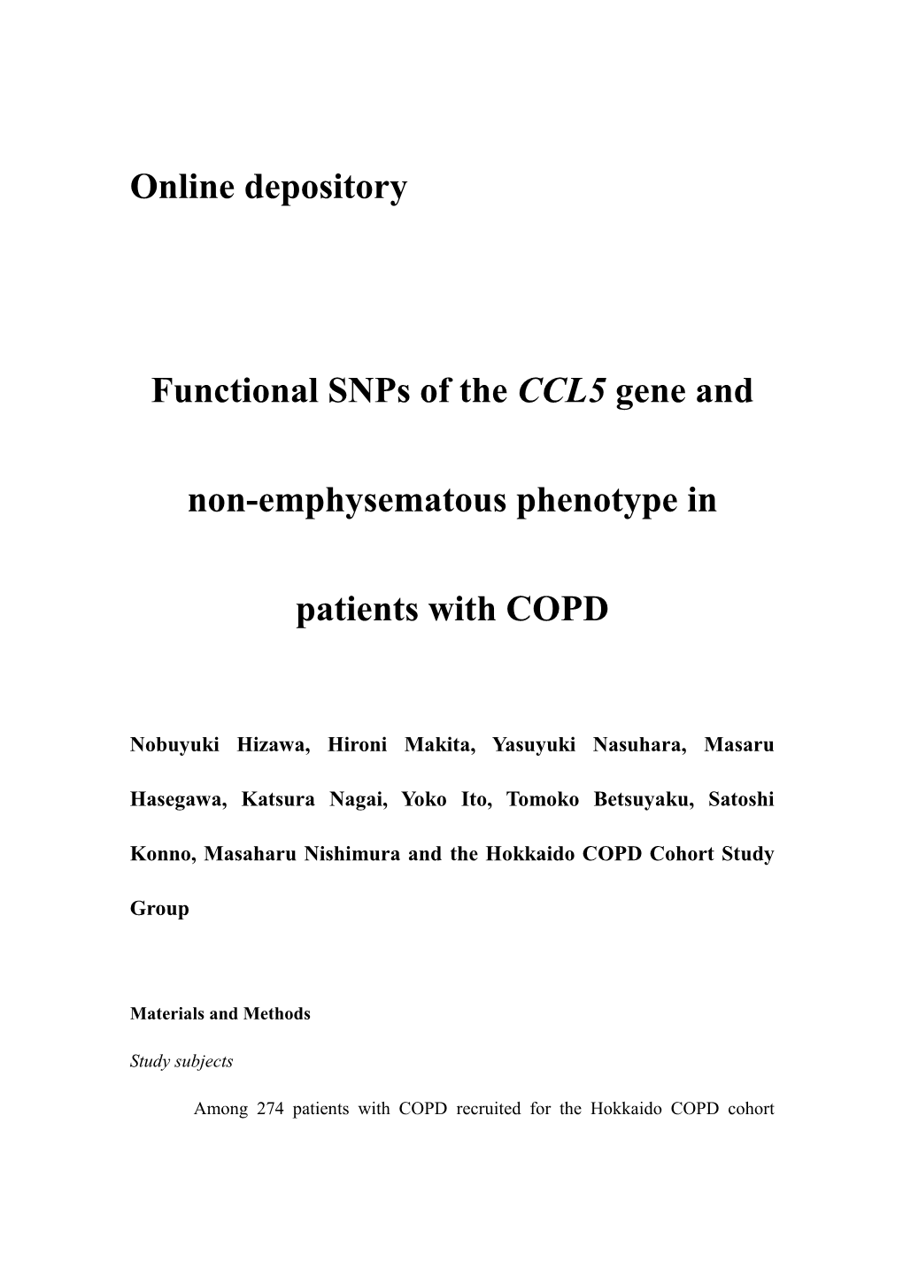 Functional Snps of the CCL5 Gene and Non-Emphysematous Phenotype in Patients with COPD