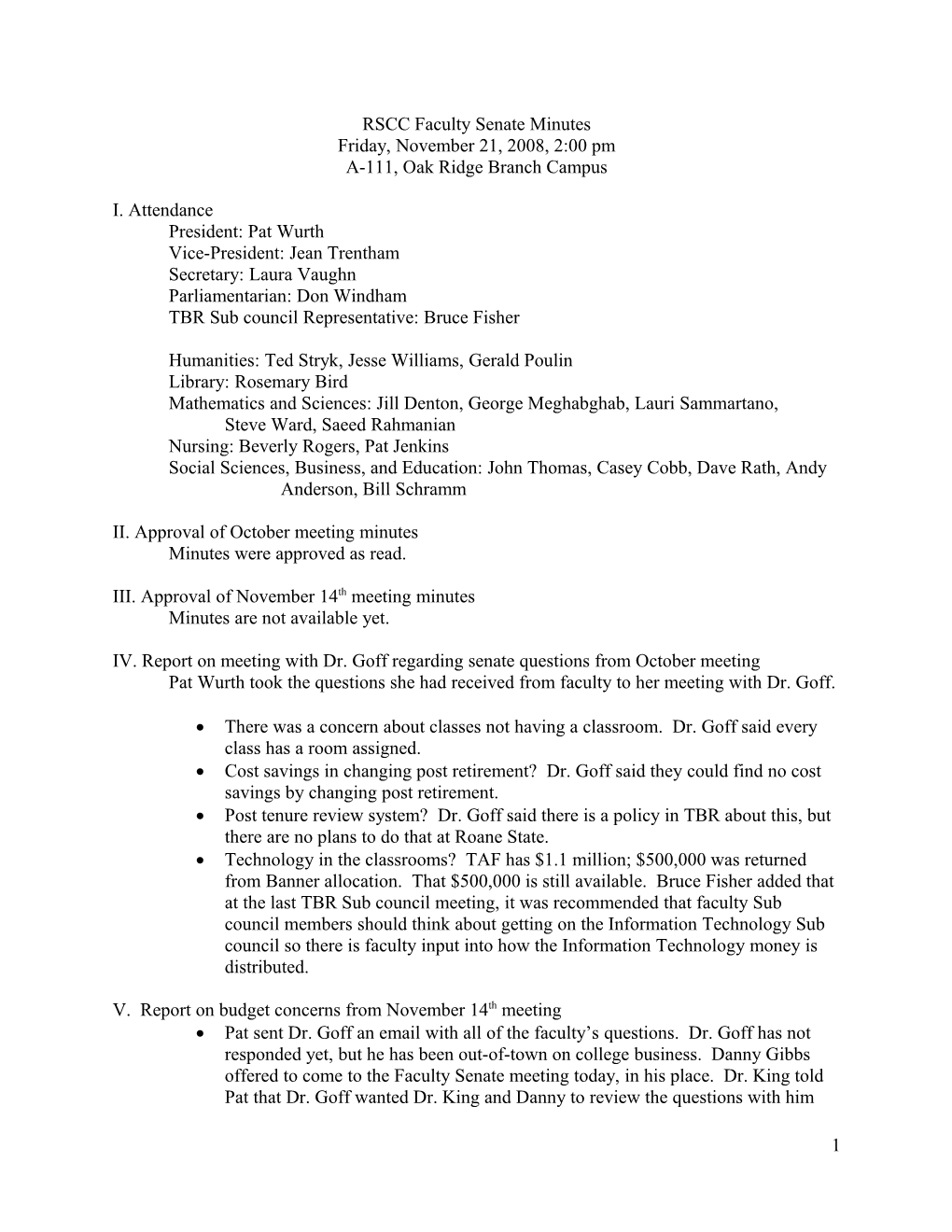 RSCC Faculty Senate Minutes