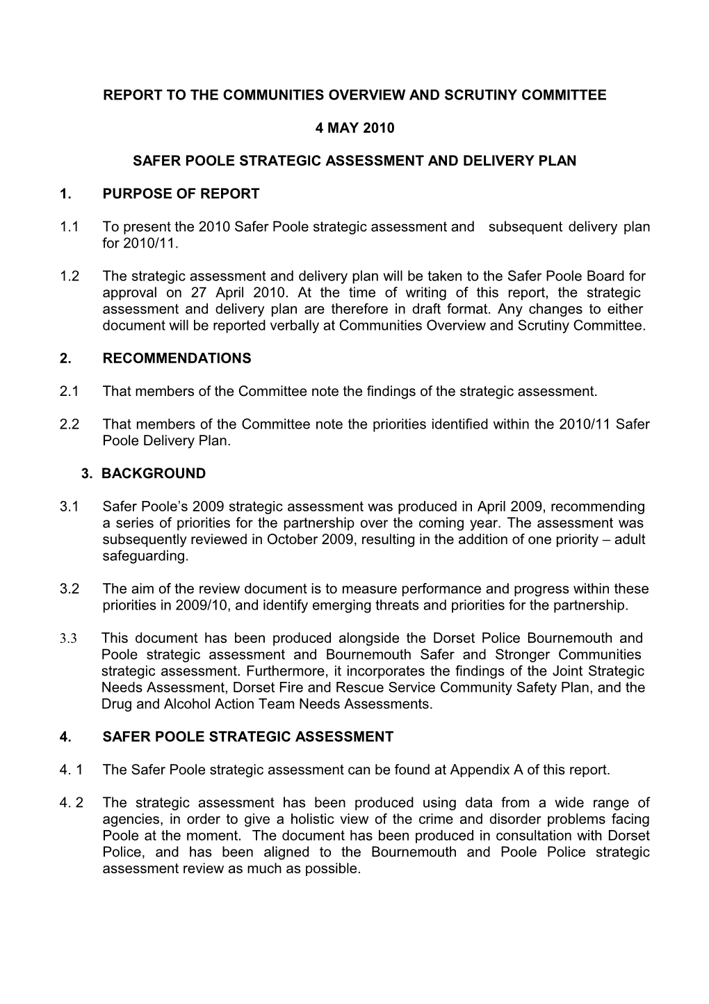 Safer Poole Strategic Assessment and Delivery Plan