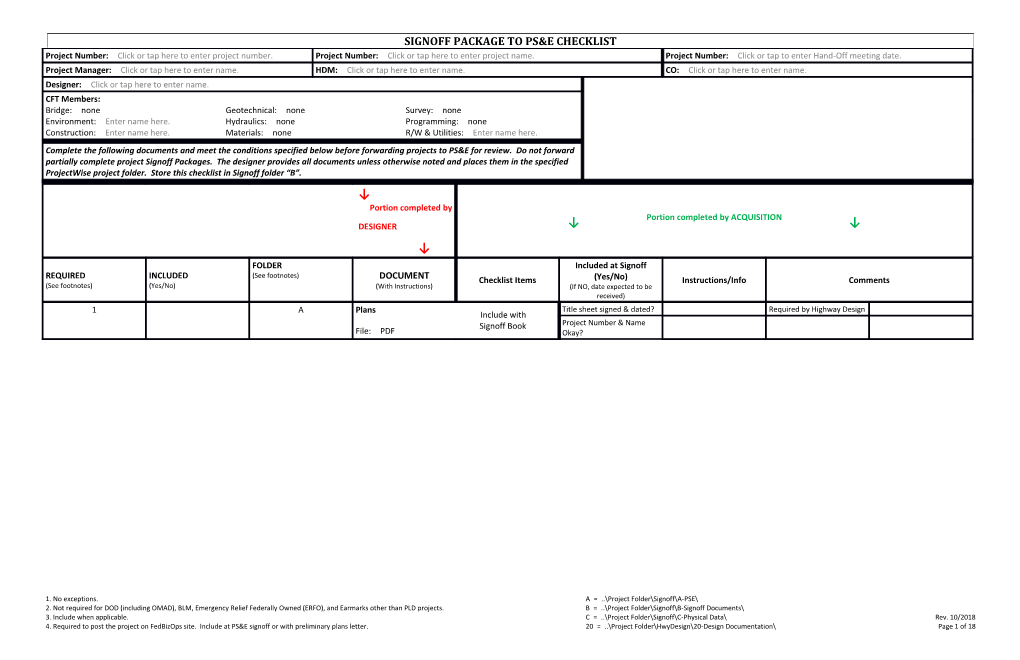 Signoff Package to Ps&E Checklist