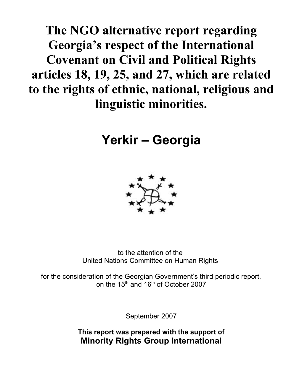 The NGO Alternative Report Regarding Georgia S Respect of the International Covenant On