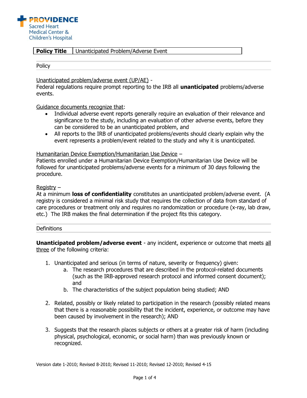 Unanticipated Problem/Adverse Event (UP/AE)