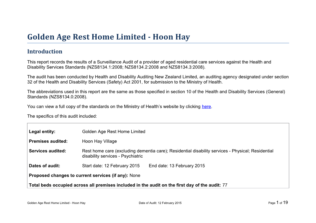Golden Age Rest Home Limited - Hoon Hay