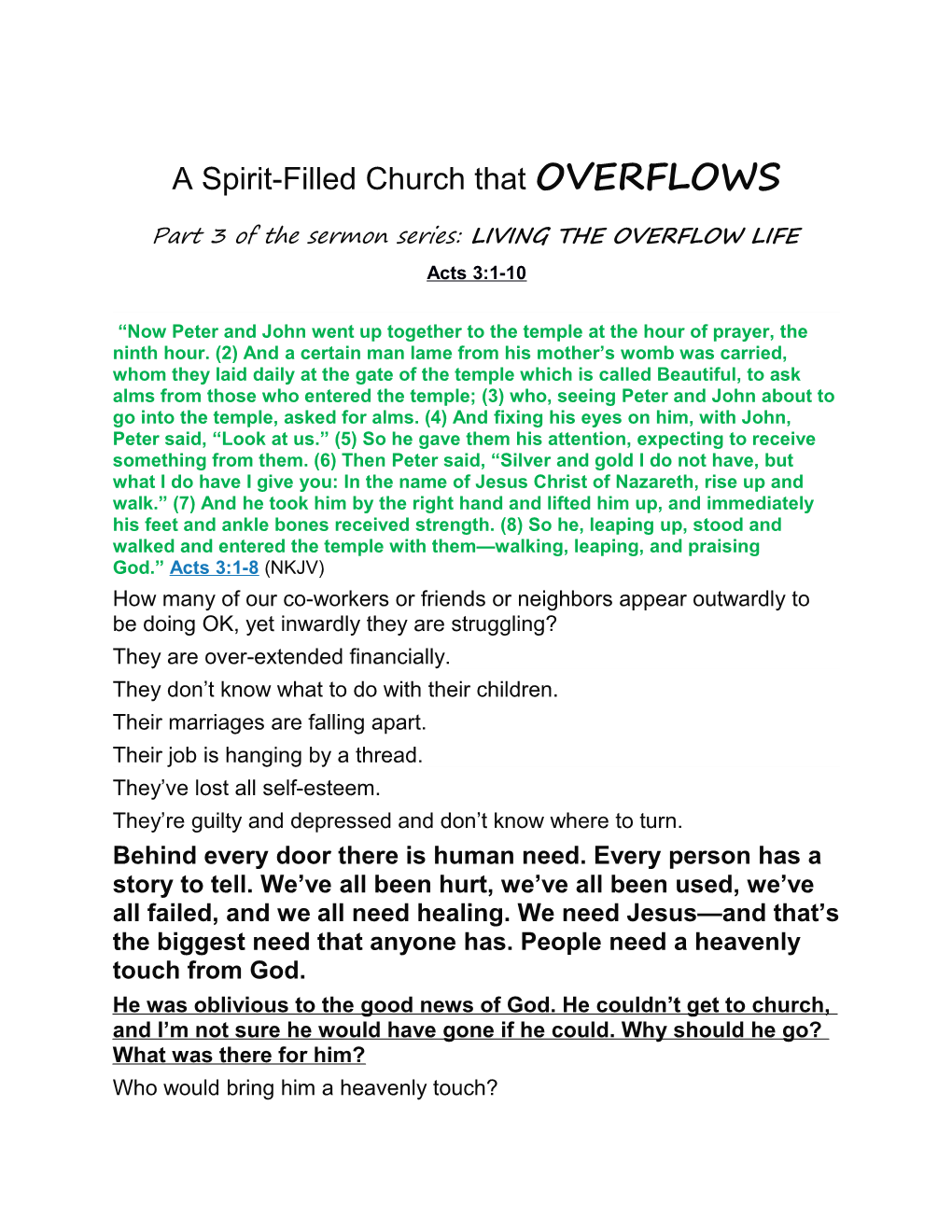 Part 3 of the Sermon Series: LIVING the OVERFLOW LIFE