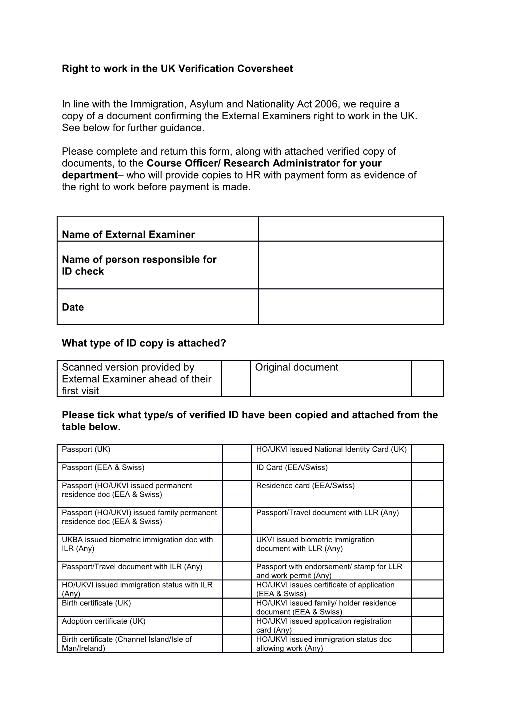 Right to Work in the UK Verification Coversheet