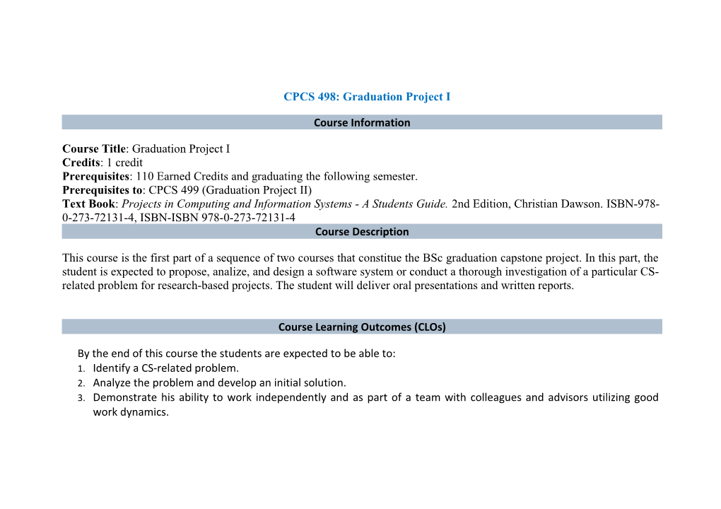 CPCS 498: Graduation Project I