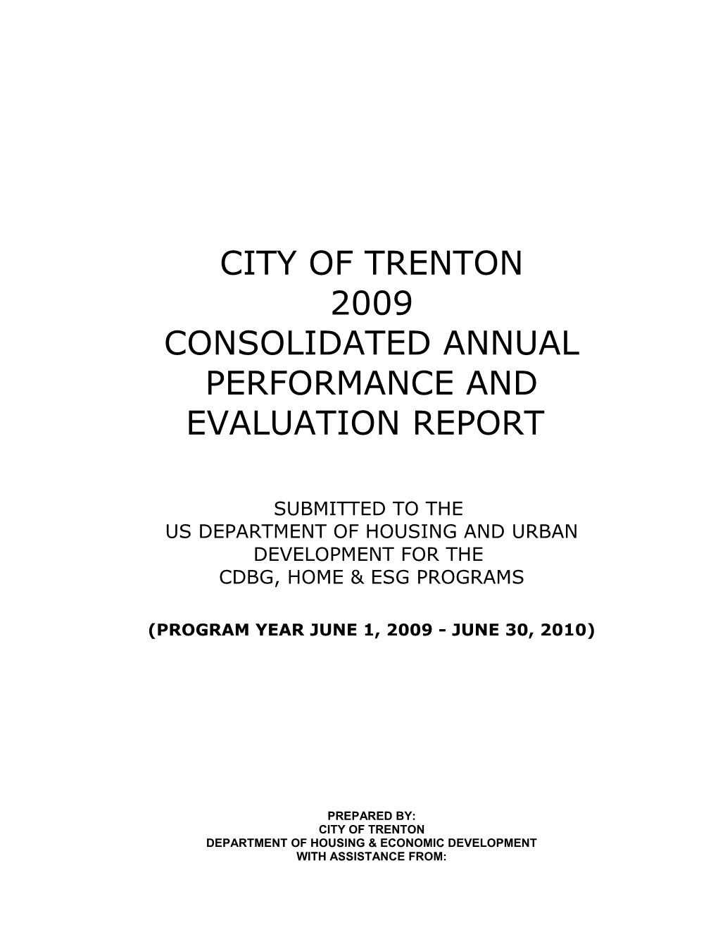 City of Trenton2009consolidated Annual Performance and Evaluation Report