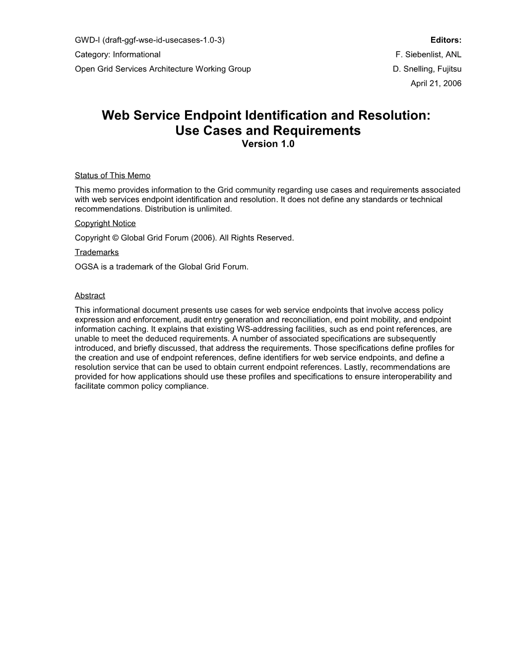 WS Endpoint Identification and Resolution