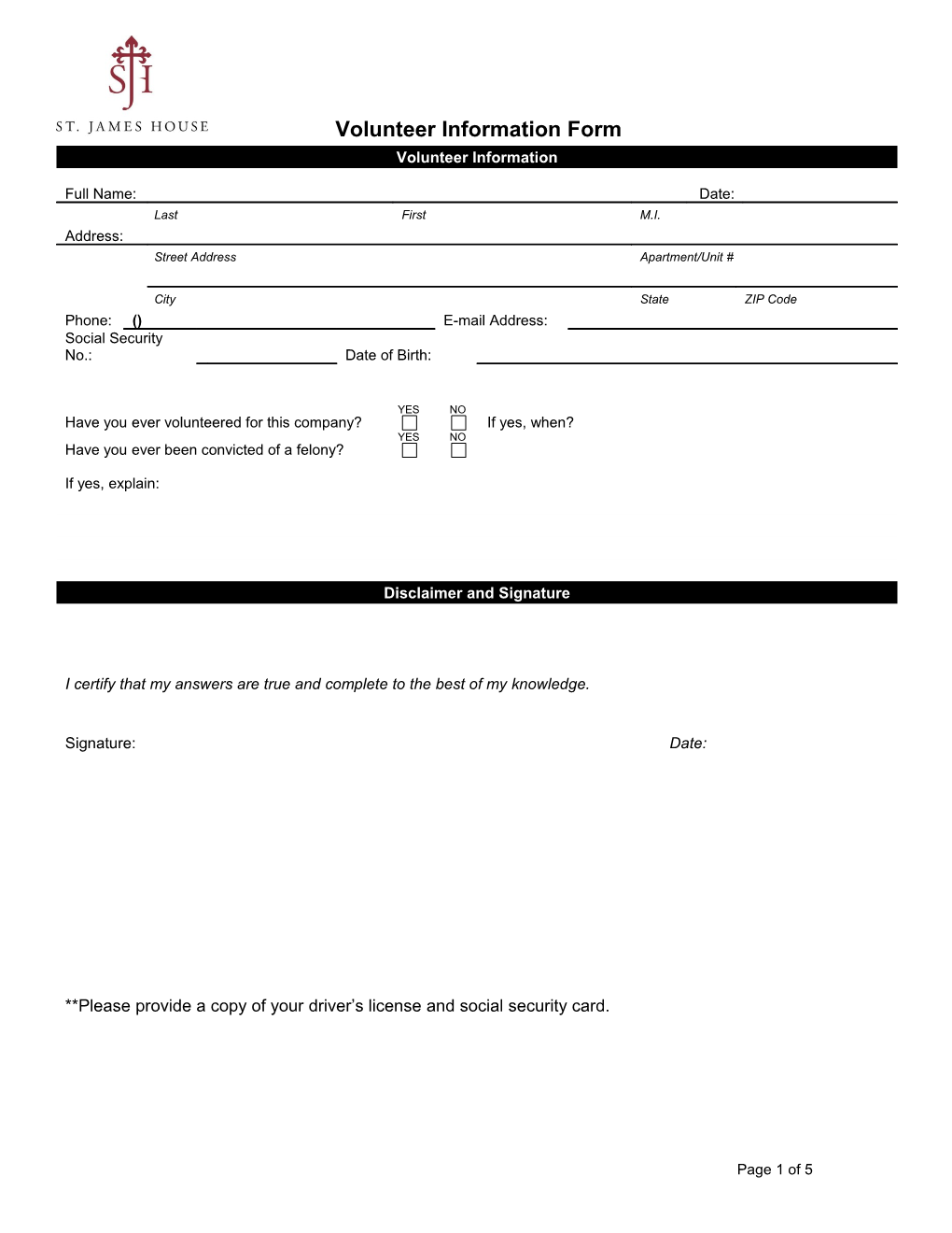 Volunteerinformation Form