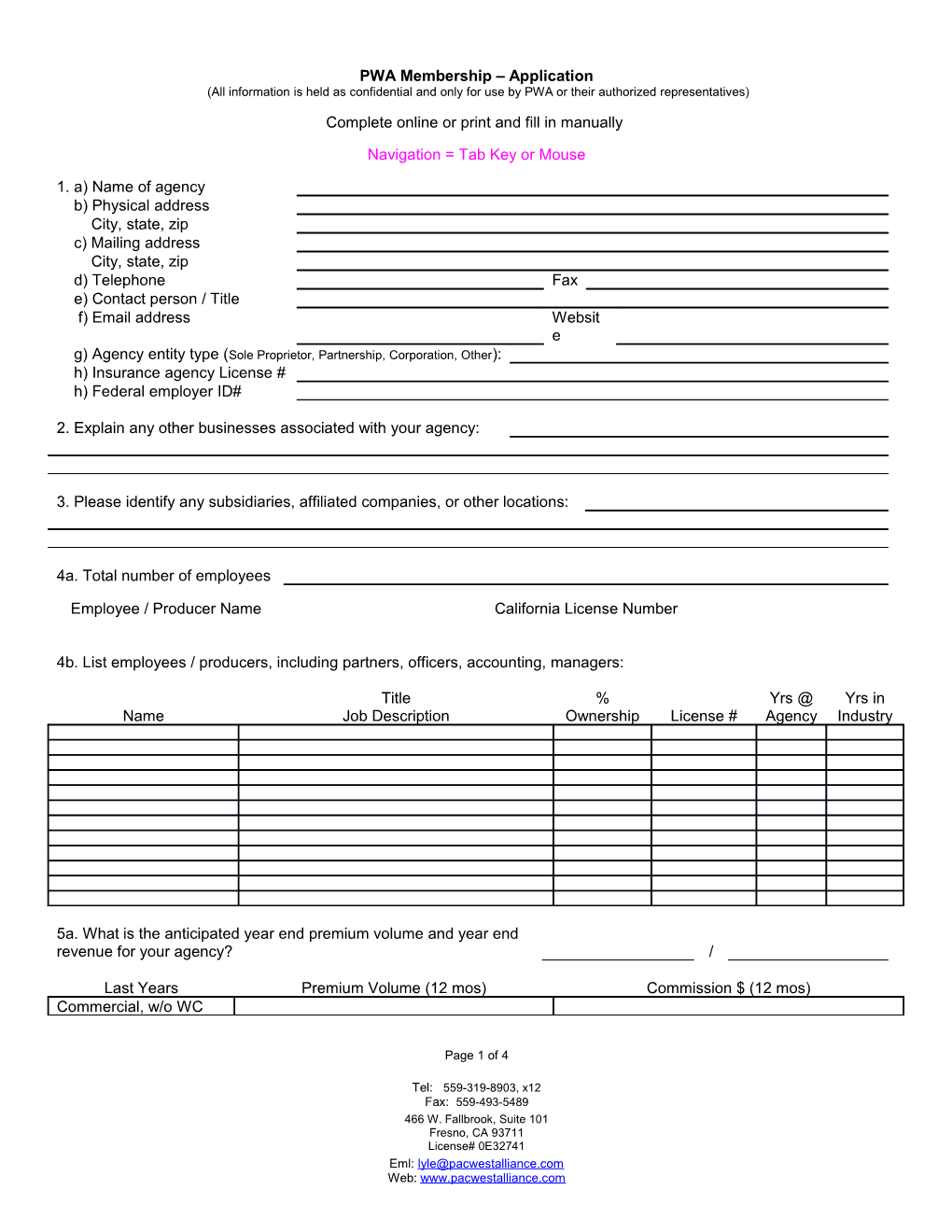 PWA Membership Application