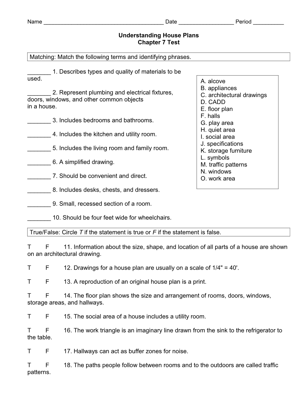 Matching: Match the Following Terms and Identifying Phrases