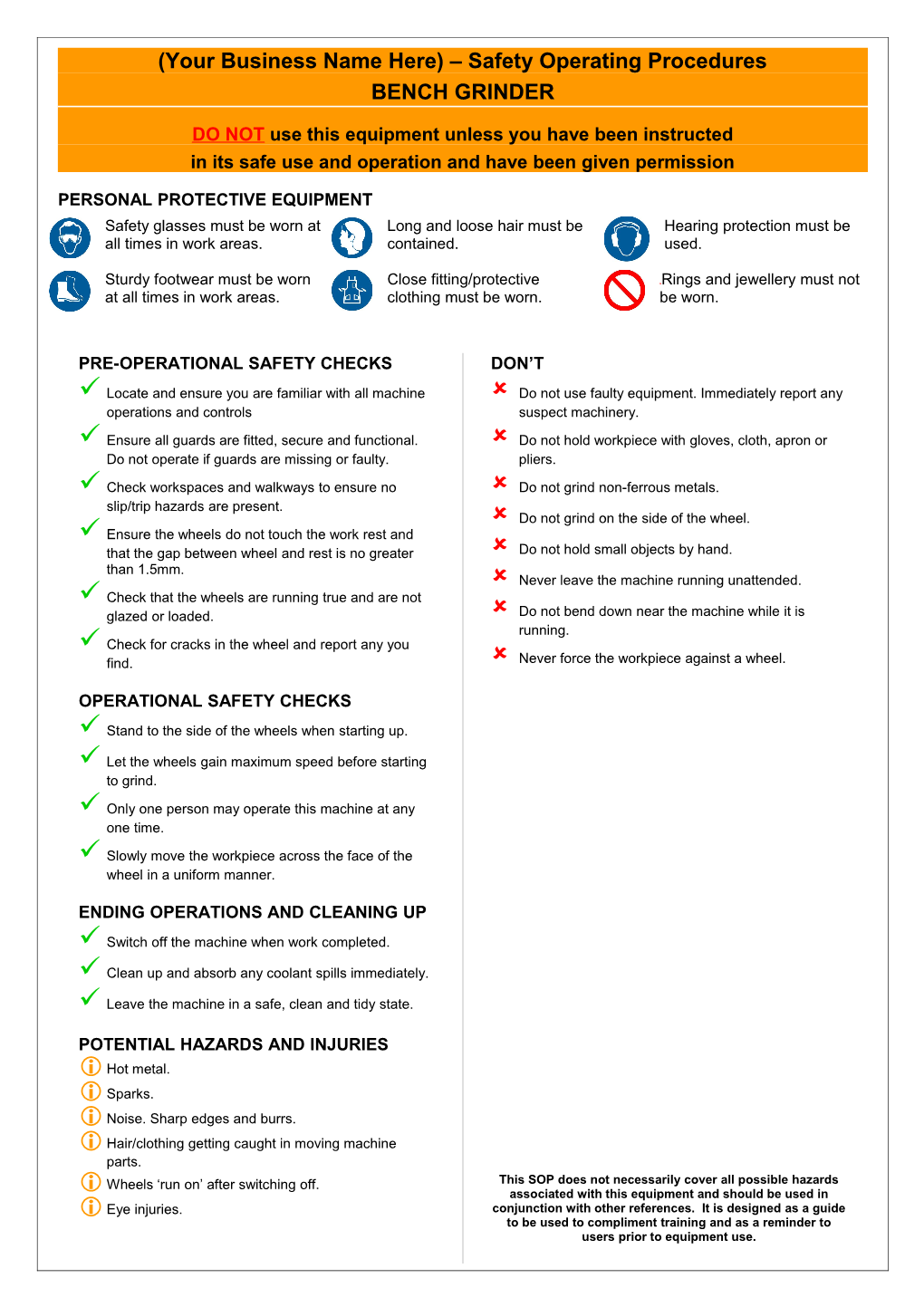 Safety Operating Procedures - Bench Grinder