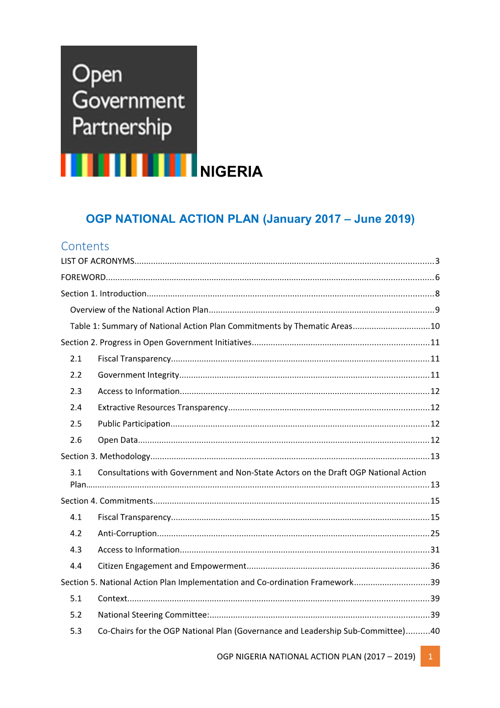 OGP NATIONAL ACTION PLAN (January 2017 June 2019)