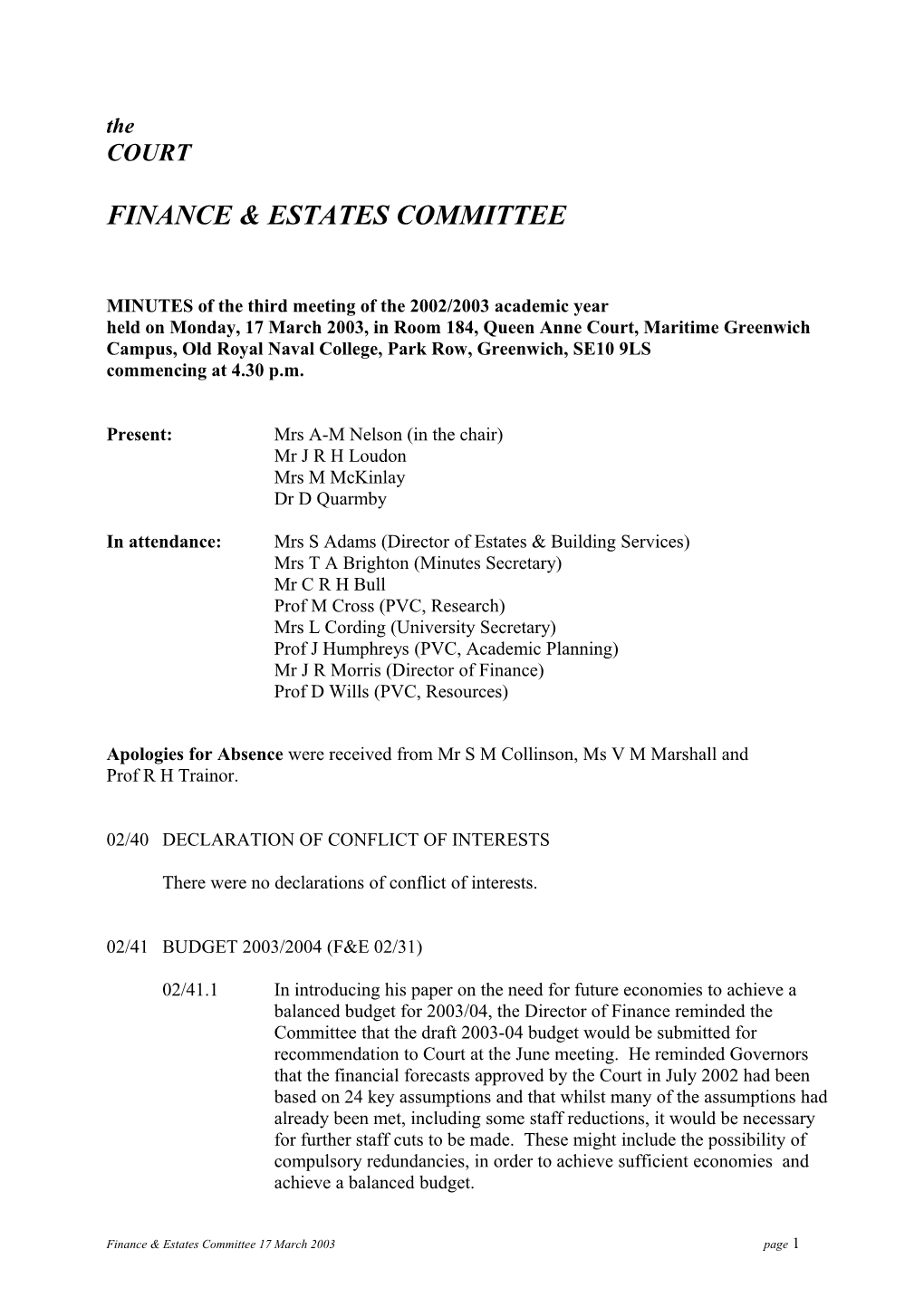 MINUTES of the Third Meeting of the 2002/2003 Academic Year