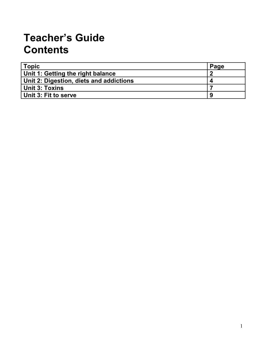 Unit 1: Nutrients Getting the Right Balance