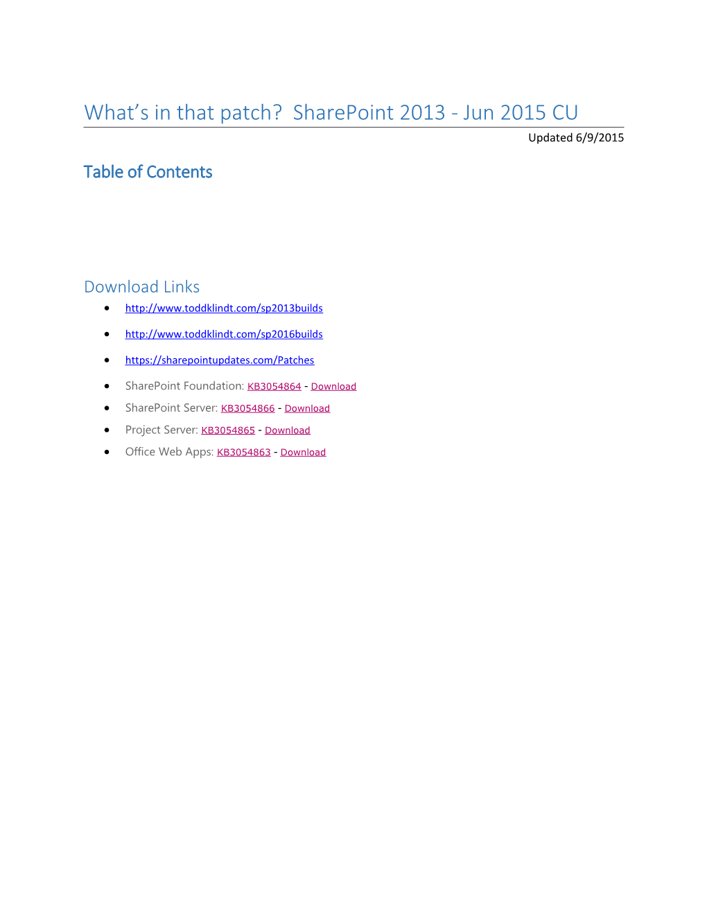 What S in That Patch? Sharepoint 2013 - Jun 2015 CU