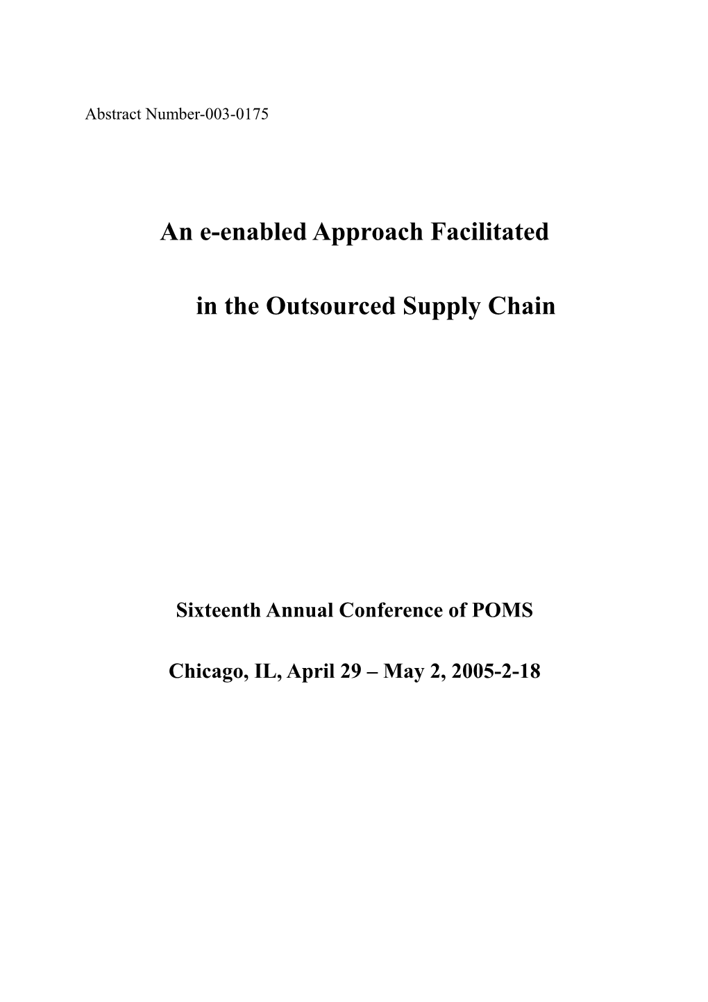 An E-Enabled Approach Facilitated in the Supply Chain Development