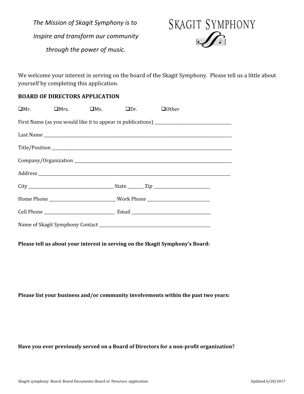 BOARD of DIRECTORS APPLICATION DRAFT Revision 7/20/2014