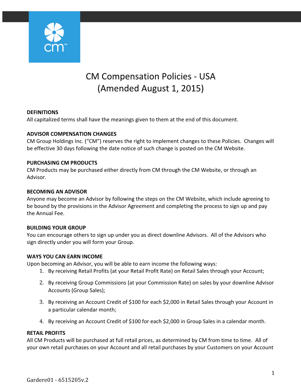 CM Compensation Policies - USA