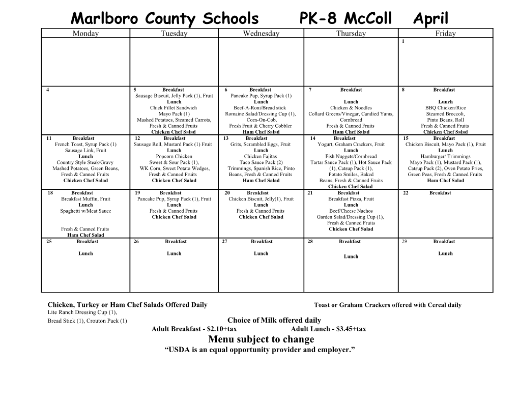 Marlboro County Schools PK-8 Mccoll April