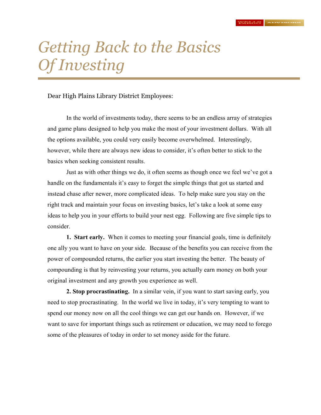 Getting Back to the Basics of Investing