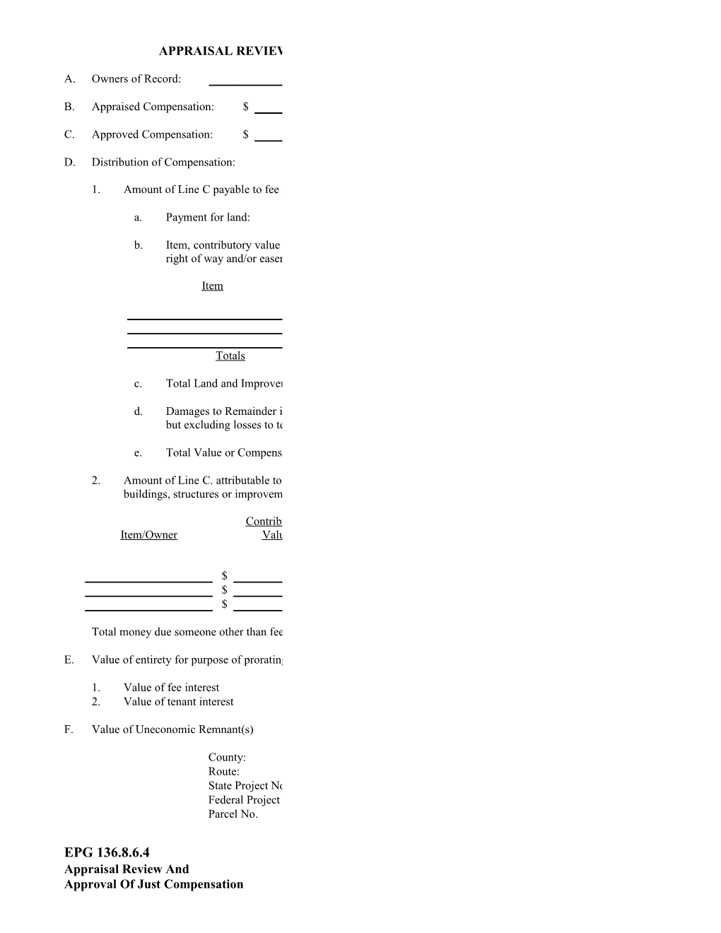 Review of Appraisals and Approval of Just Compensation