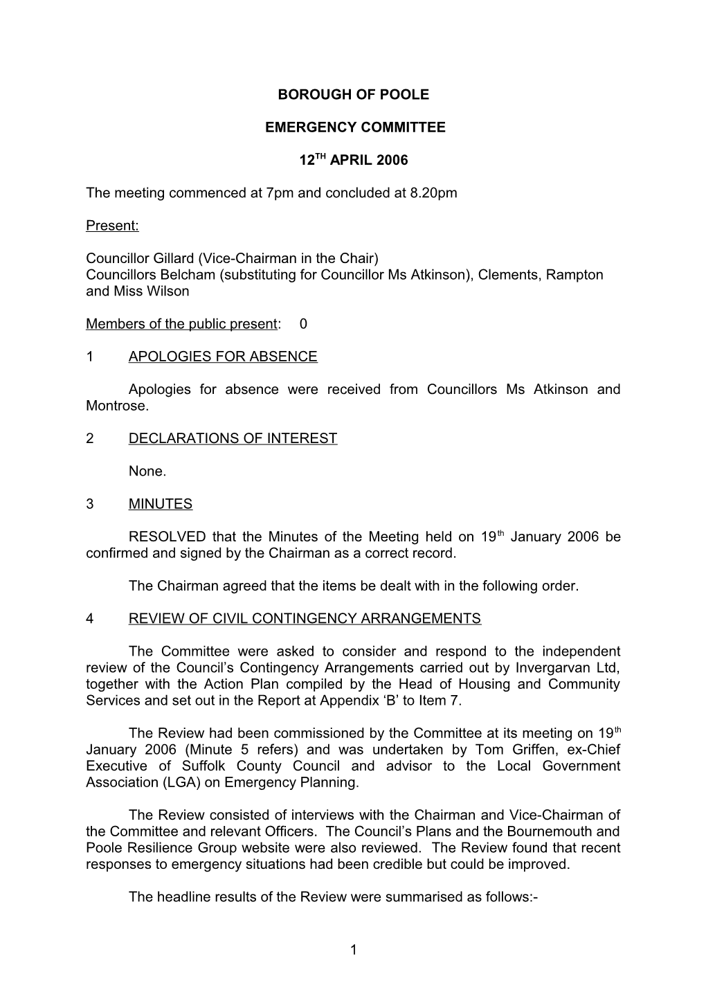 Minutes - Emergency Committee - 12 April 2006