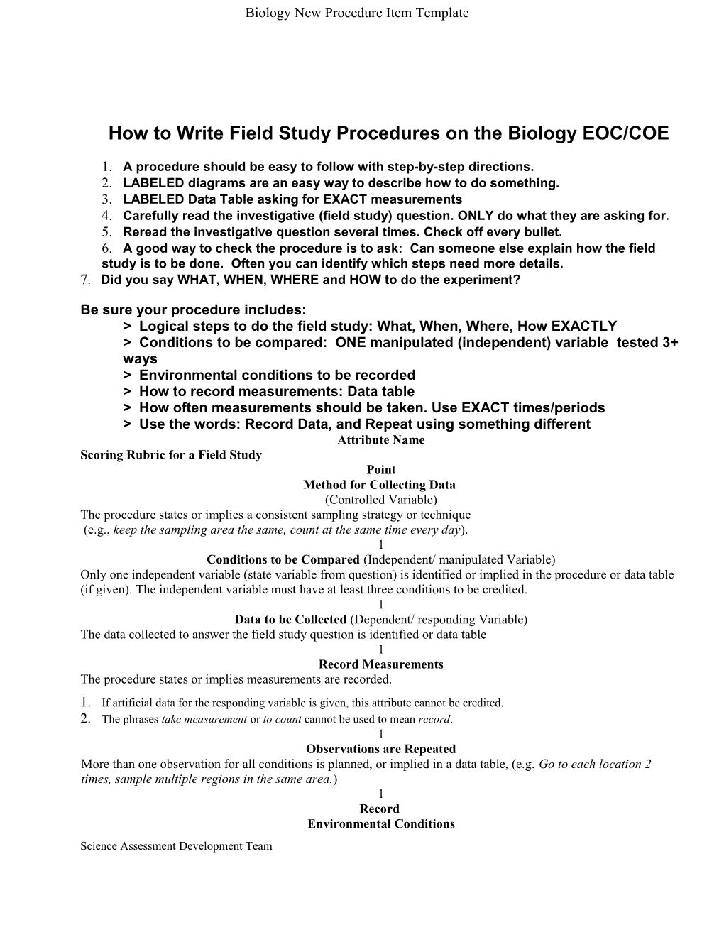 Biology New Procedure Item Template Biology End-Of-Course