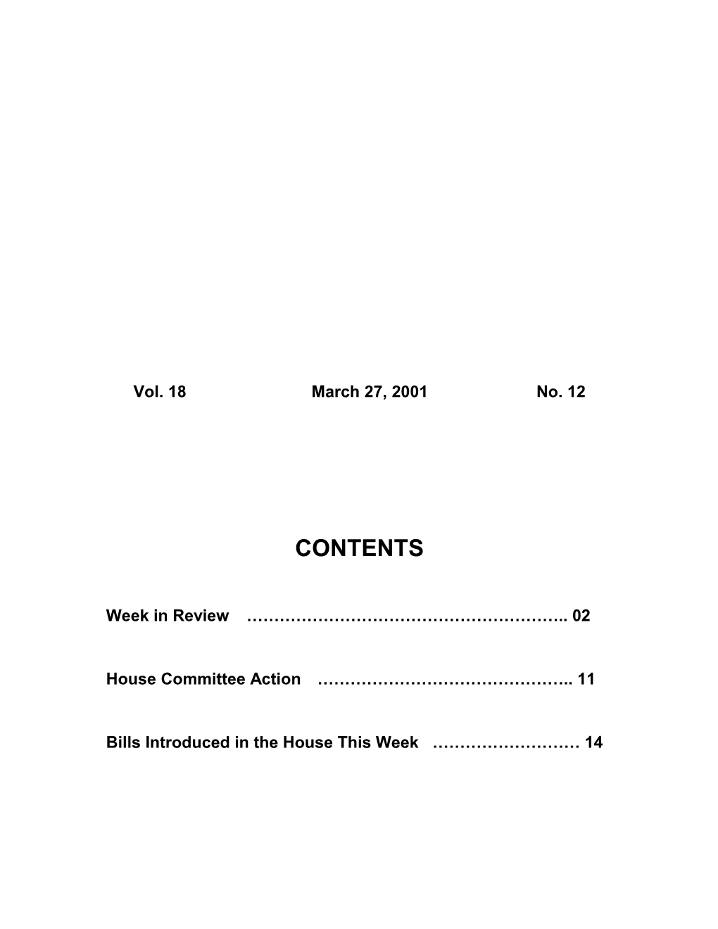 Legislative Update - Vol. 18 No. 12 March 27, 2001 - South Carolina Legislature Online