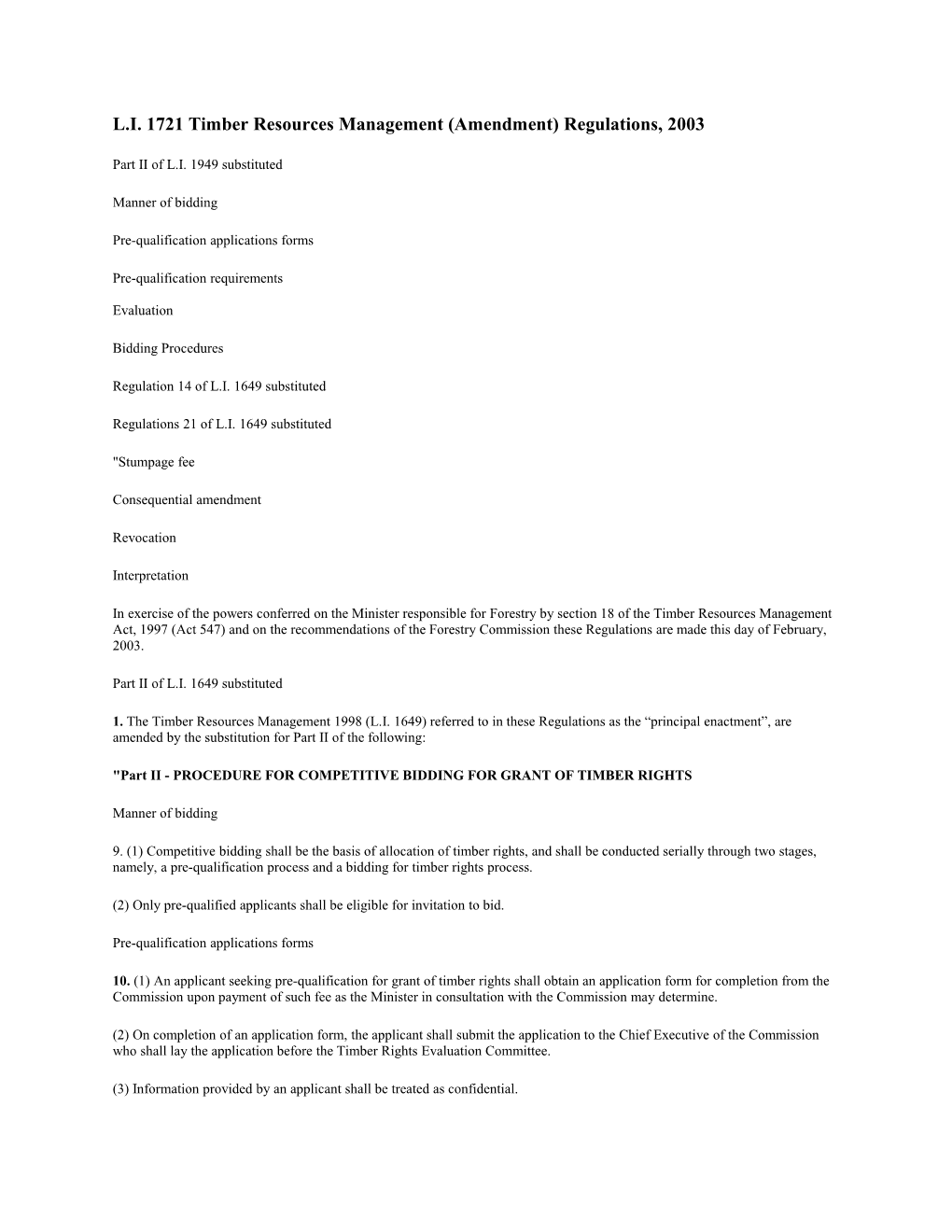 L.I. 1721 Timber Resources Management (Amendment) Regulations, 2003