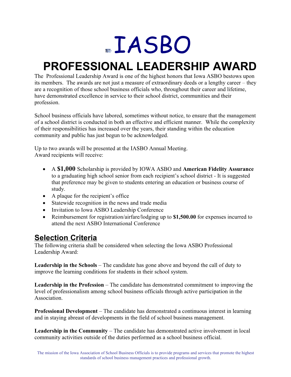 Professional Leadership Award