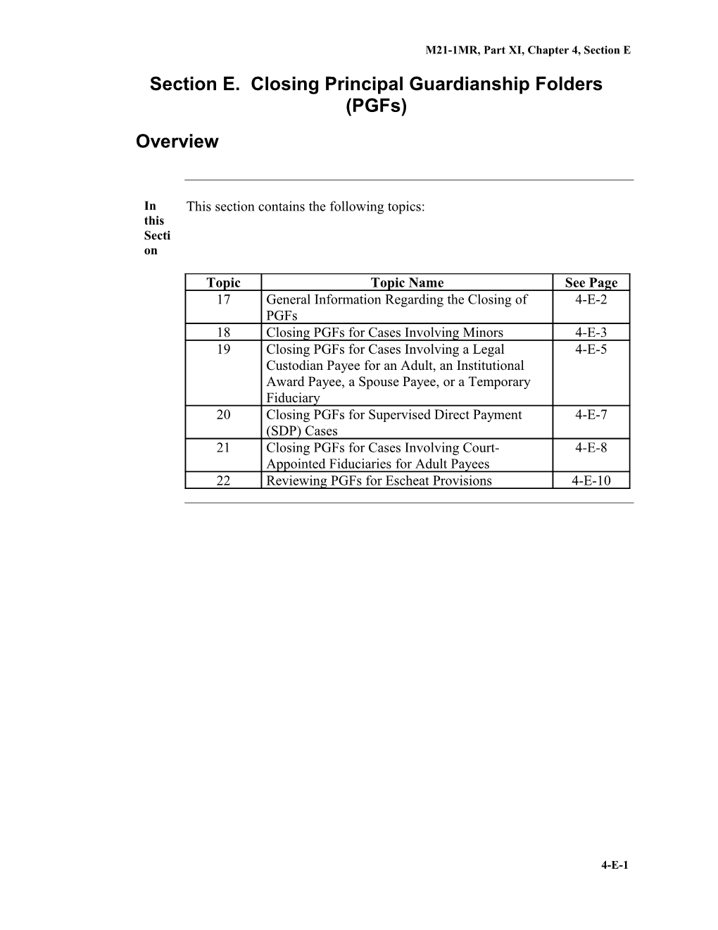 M21-1MR, Part XI, Chapter 4, Section E. Closing Principal Guardianship Folders (Pgfs)