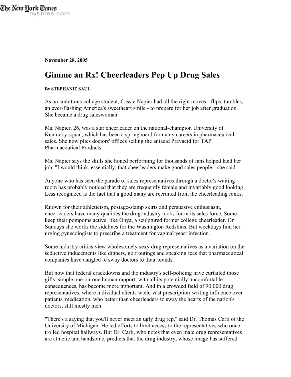 Gimme an Rx! Cheerleaders Pep up Drug Sales