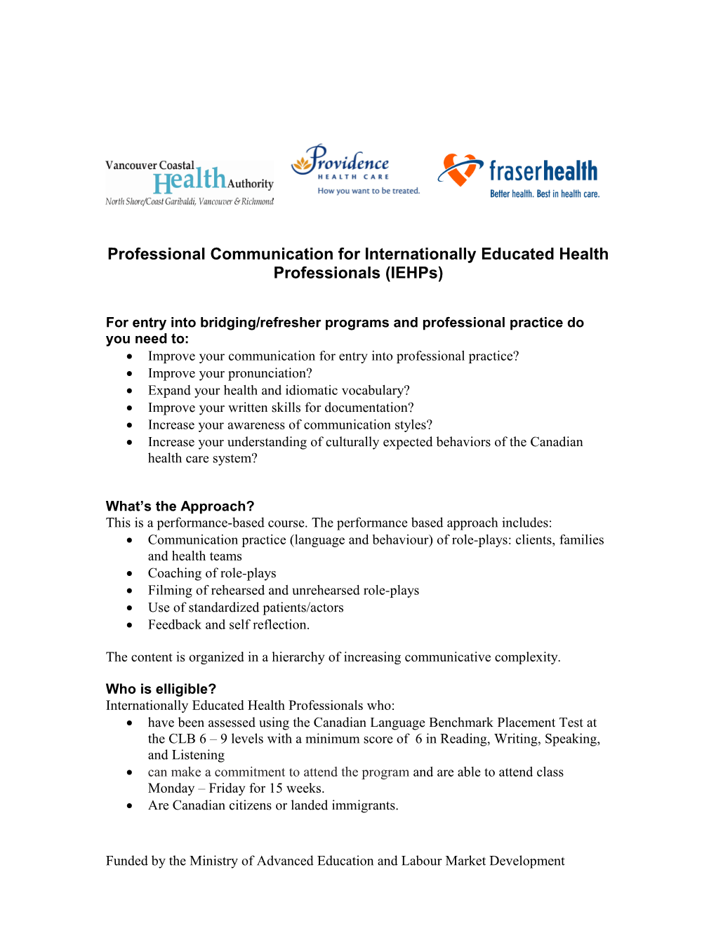 Workplace Communication Skills Course for Internationally Educated Health Professionals