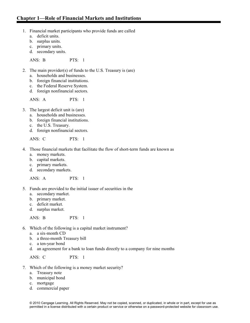 Chapter 1 Role of Financial Markets and Institutions