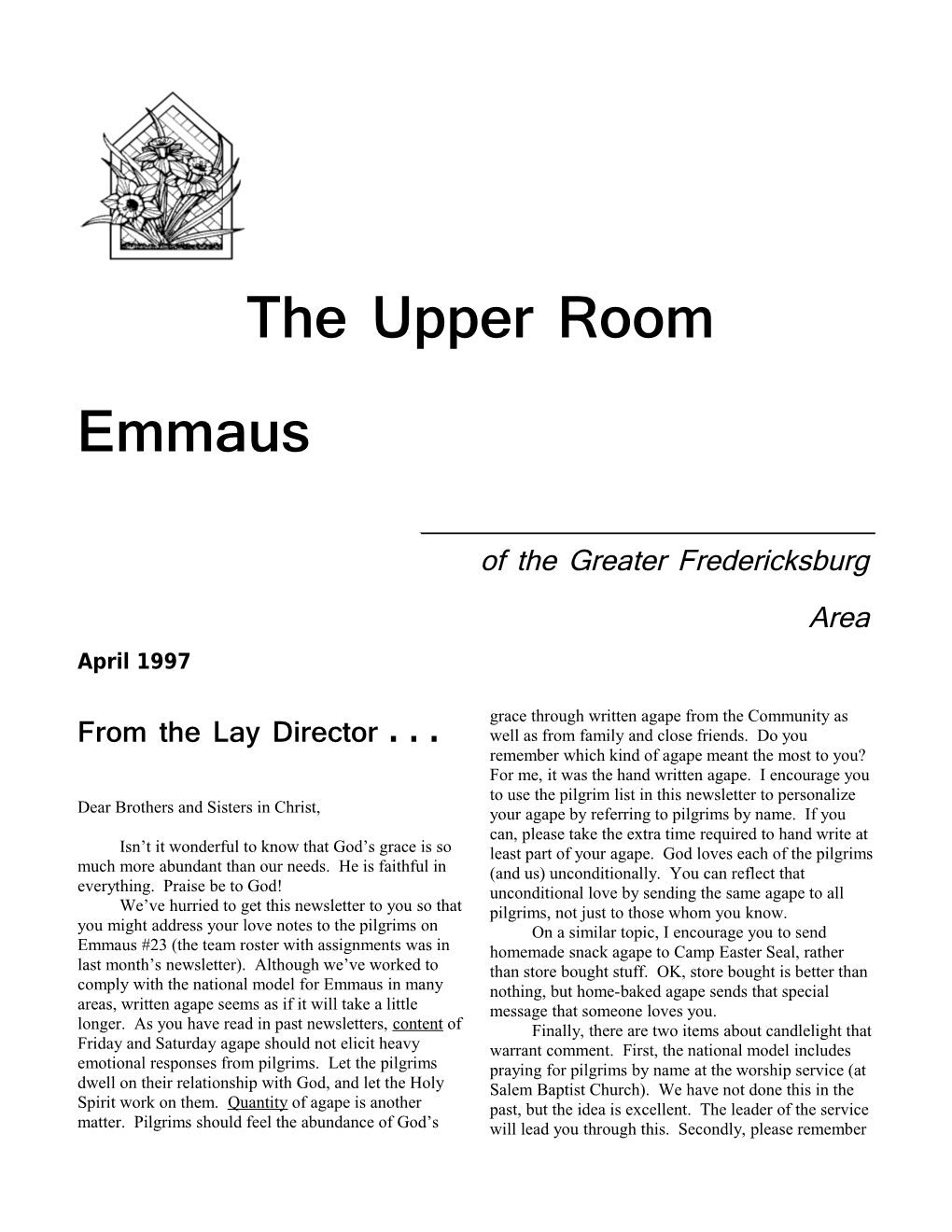 1 the Upper Room Emmausapril 1997