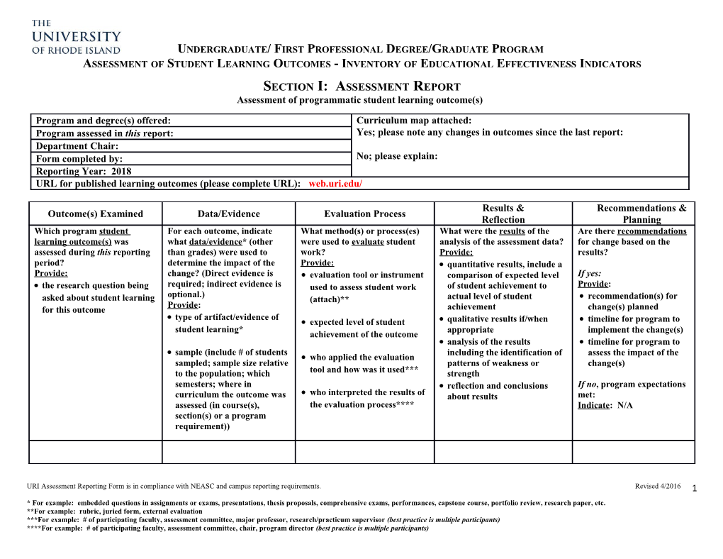 Undergraduate/ First Professional Degree/Graduate Program