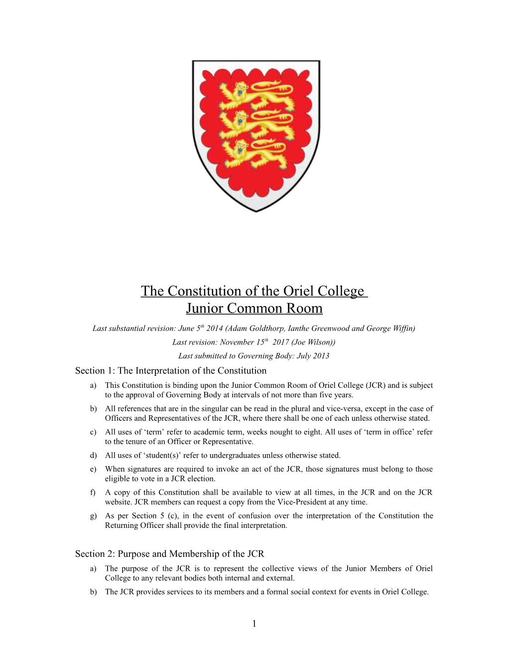 The Constitution of the Oriel College