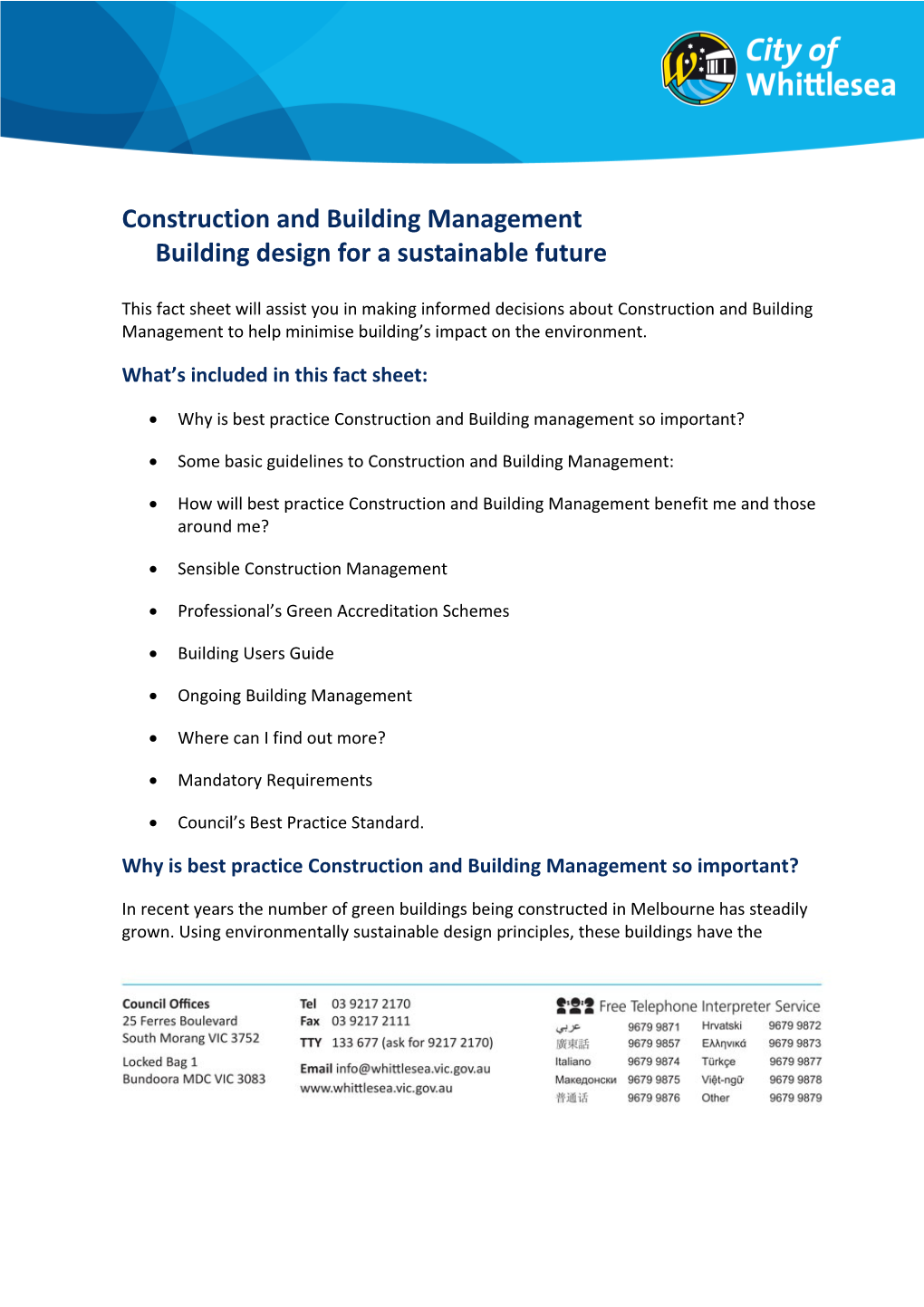 Construction and Building Management Building Design for a Sustainable Future