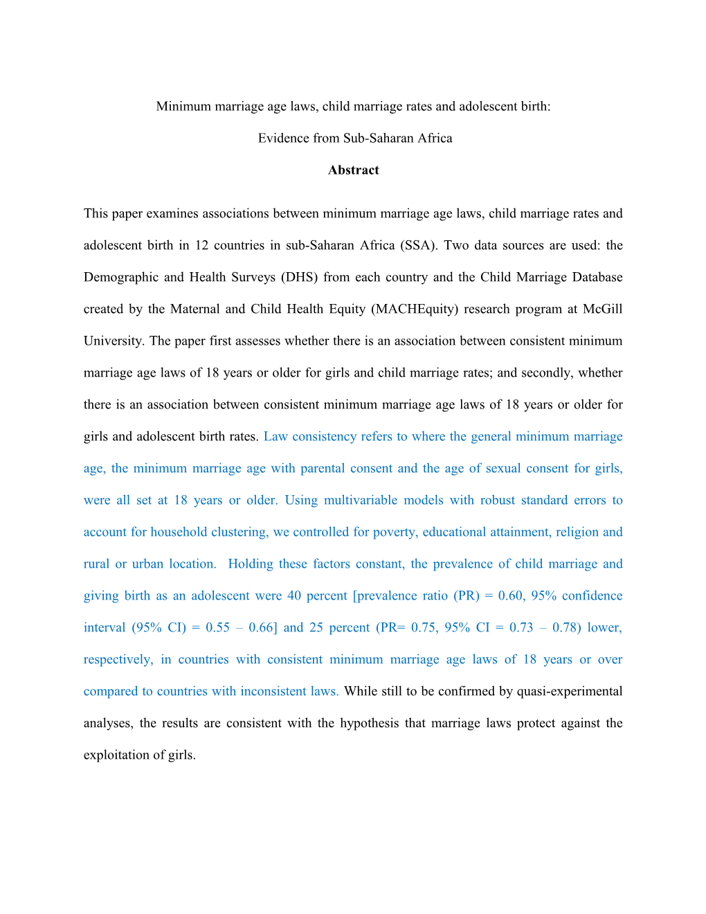 Minimum Marriage Age Laws and Child Marriage in Africa